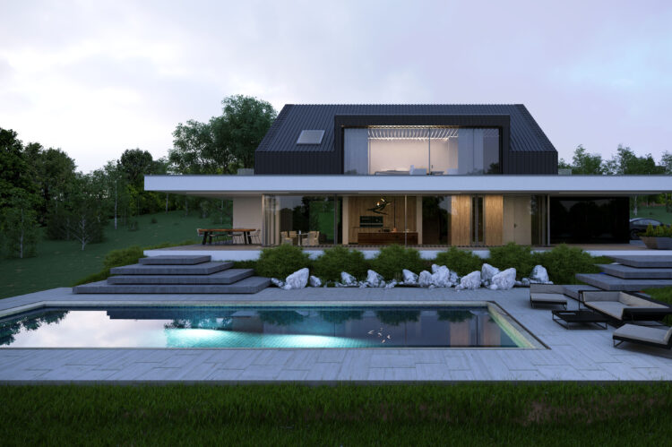 moderný dom s bazenom