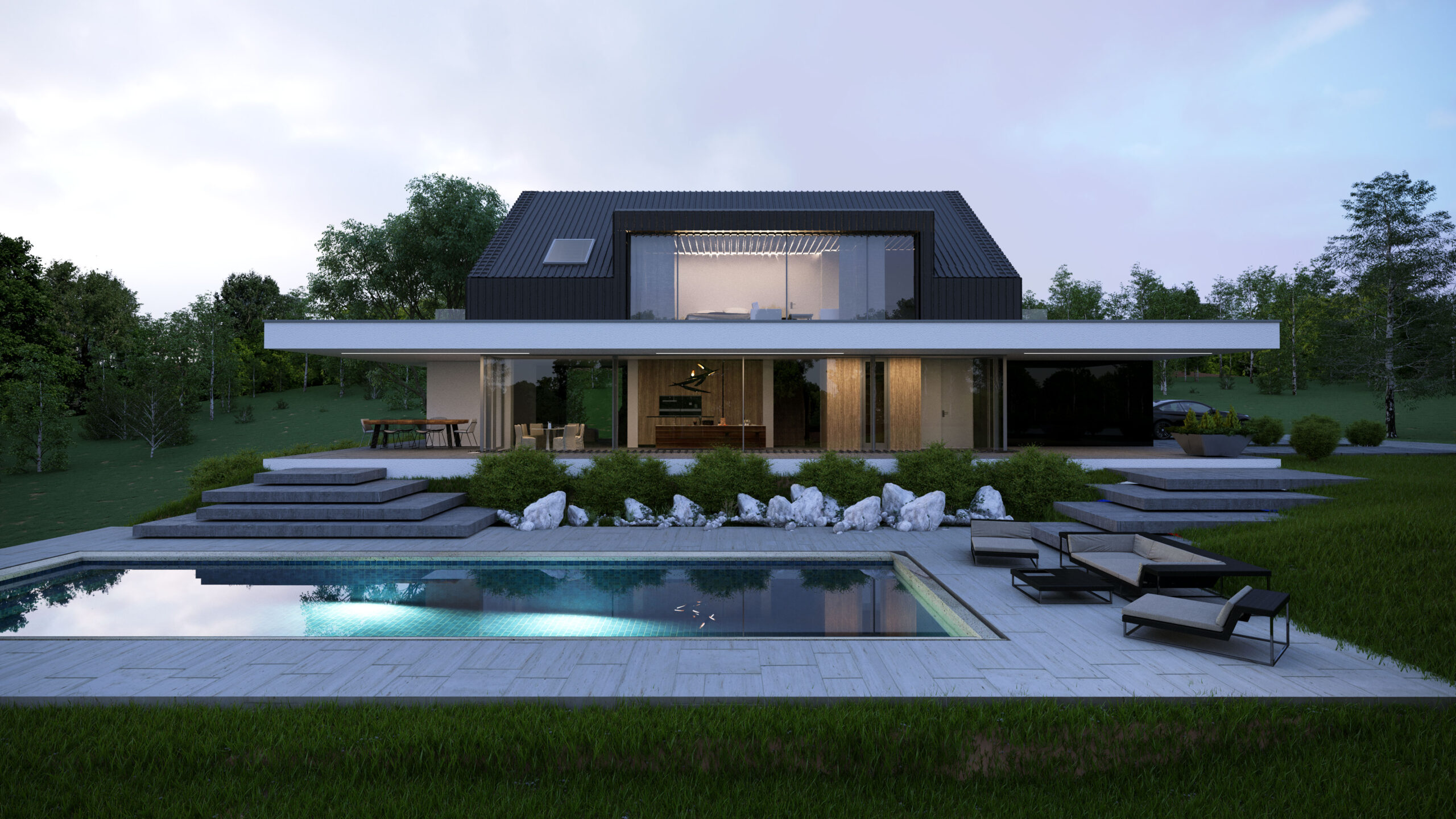 moderný dom s bazenom