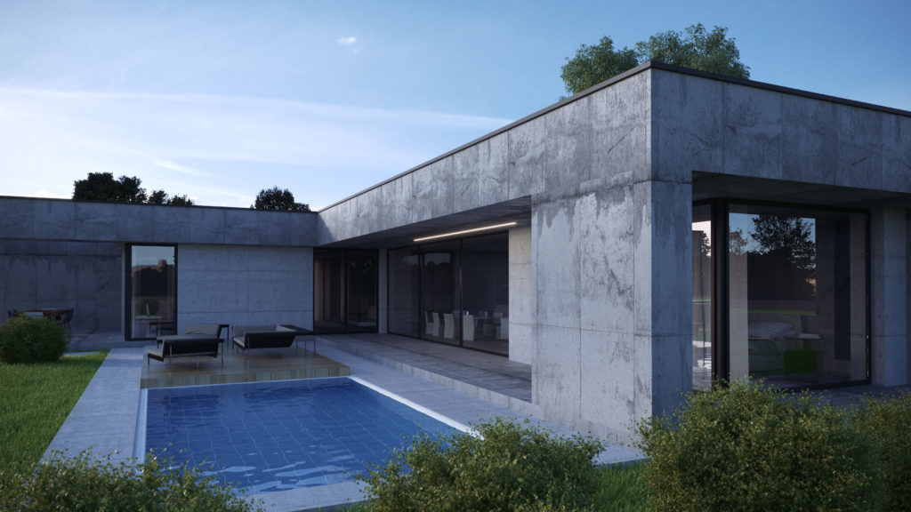 projekt domu s keramickým bazénom
