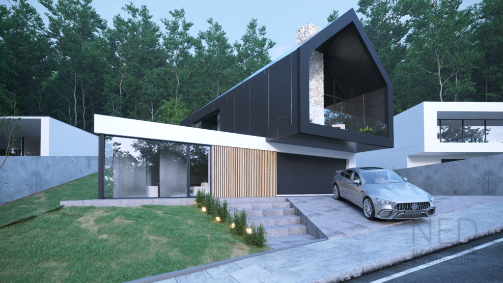 projekt moderného domu v kopci