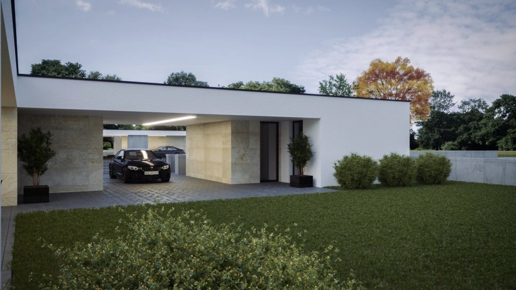návrh moderného domu s parkovaním