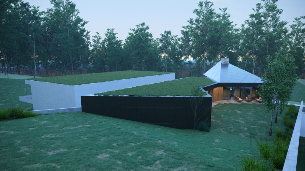 projekt domu so zelenou strechou