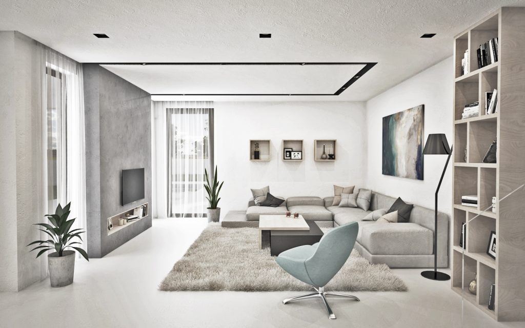 minimalistický interiér obývačky